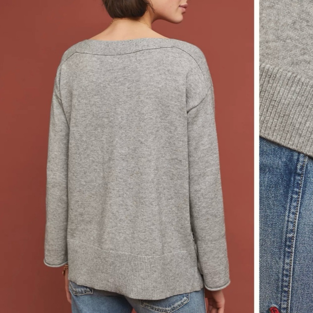 Anthropologie Fresnel Pullover Nautical Buttoned Sweater Size XS Gray - Picture 2 of 16